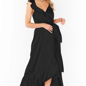 Show Me Your Mumu - Samantha Ruffle Wrap Dress ~ Black Luxe Satin